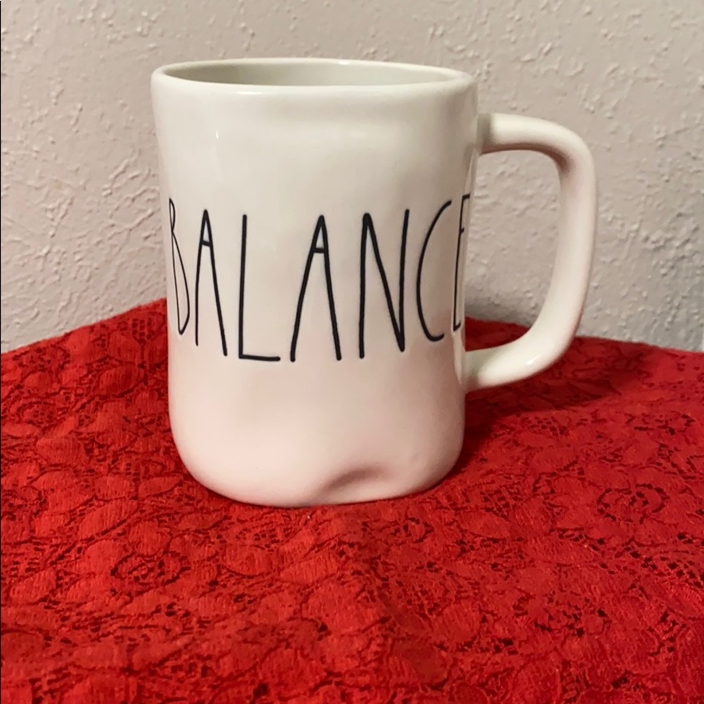 Rae Dunn mug with “Balance” text